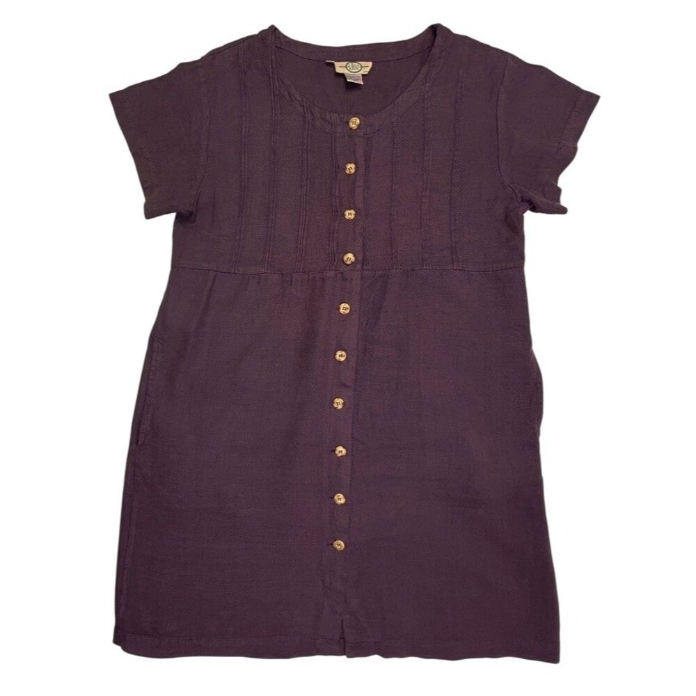 Vintage J Jill Limited Petite Linen Dress Plum Button Front Empire Waist Pintuck